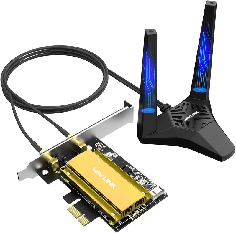 WAVLINK AXE5400 PCIe WiFi 6E WiFi Card with Magnetic Antennas, 2025 Tri-Band Wireless Network Card with Bluetooth 5.3, AX210 Chip, MU-MIMO, WPA3, OFDMA, Low-Profile Bracket, Heat Sink - Image 1